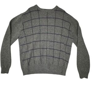 Grant Thomas Mens XXL Grey 100% Cashmere Windowpane Grid‎ Crew Neck Sweater